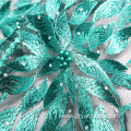 Green African Net Lace Pearl Embroidery Fabric